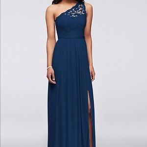 Navy one shoulder bridesmaid dress